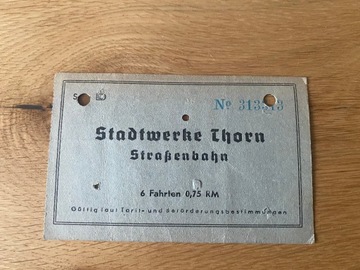 Bilet tramwajowy z okresu okupacji Toruń