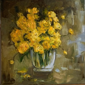 Obraz olejny na płótnie, żółte kwiaty, Eiben