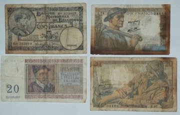 Banknoty Belgia/Francja (4 szt.)