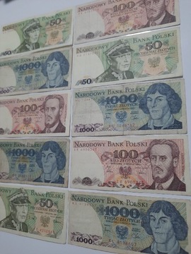 25#N 10 BANKNOTÓW PRL OD 50 ZŁ DO 1000 ZŁOTYCH 