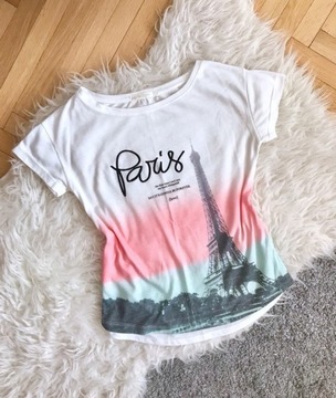 Bershka XS 34 koszulka t-shirt Paris kolorowa lato