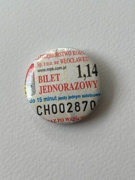 Button przypinka handmade bilet autobusowy unikat 