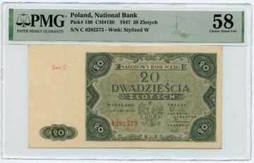 20 złotych 1947 - seria C - PMG 58