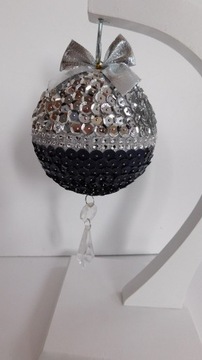 Bombka srebrno-czarna cekiny kryształki 20cm