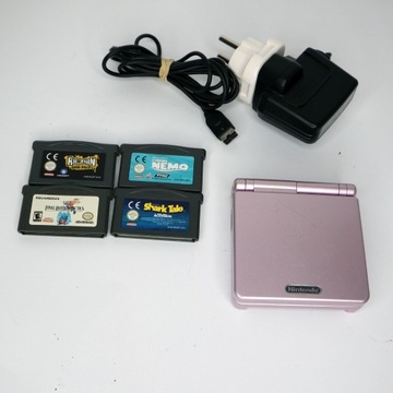 Nintendo Game Boy Advance SP + ładowarka + 4 gry