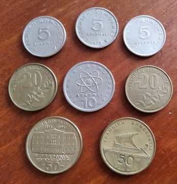 zestaw monet 5, 10, 20, 50 drachm - różne roczniki