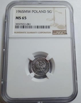 5 gr 1965 ,odwrotka 200 st.rzadka NGC MS65 