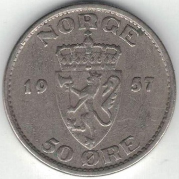 Norwegia 50 ore 1957 22 mm