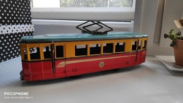 Stara metalowa zabawka PRL tramwaj Agatex 1950/55r