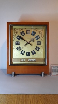 Unikat Jantar PRL duży zegar kominkowy