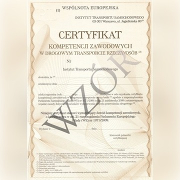 Certyfikat Kompetencji Zawodowych - Rzeczy  FV