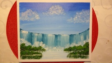 Obraz malowany ręcznie akrylem - wodospad.
