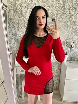 Elegancka sukienka 3 kolory czerwona bordo czarna 