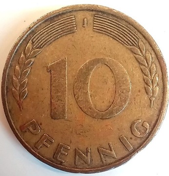 10 pfennig J, niemiecki stara moneta z 1949