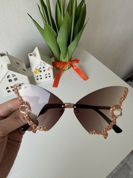 Okulary przeciwsłoneczne brąz damskie kryształki