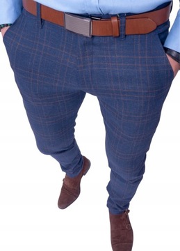 Nowe eleganckie męskie spodnie w kratkę KUDI 32
