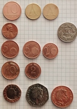 13 monet Wielka Brytania Niemcy Euro 2 żetony