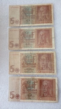 Stare banknoty III Rzesza 5 marek 1942