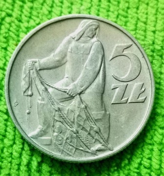 Moneta obiegowa prl 5 zł z rybakiem 1971r 