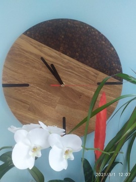 Zegar LOFT nowy, drewniany z ziarnami kawy