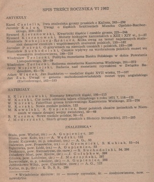 Wiadomości Numizmatyczne rocznik 1962