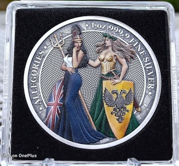 Srebrna moneta Germania i Britannia 2019 1 uncja Ag 999.9 kolor limited