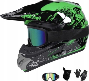 Kask motocrossowy okulary  rękawice osłona twarzy 