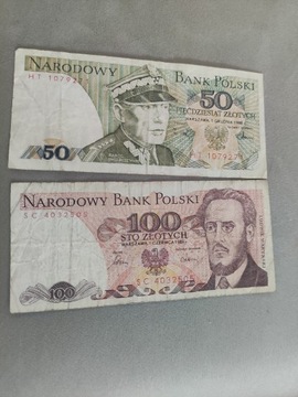 Banknoty PRL 50 + 100 złotych