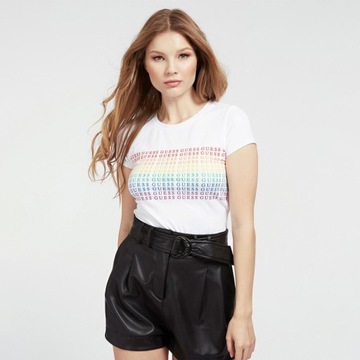 T-shirt Guess Damski Rainbow Multikolor Biały