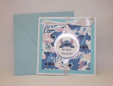 Kartka na urodziny dla dzieci Stitch Sticz niebieska