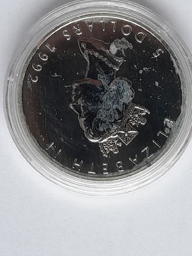 Kanadyjski Liść Klonowy 1992 1oz Maple Leaf Silver