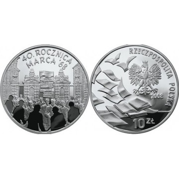 Moneta 10 złotych 40 rocznica marca '68 2008 rok