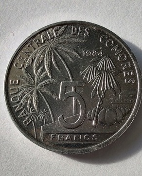 KOMORY Comoros 5 Francs 1984 okołoMENNICZA