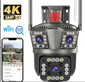 Kamera IP WIFI 12MP 6K, trzy obiektywy,PTZ, ONVIF