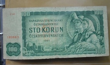 100 korun 1961 Czechosłowacja - piękny stary bankn