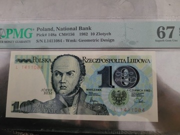 10 złotych Józef Bem 1982r Seria L  PMG 67 EPQ