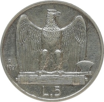 Włochy 5 lire 1927, Ag KM#67