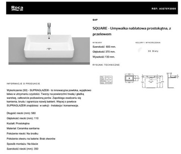 Umywalka nablatowa Roca