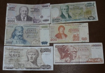 Grecja 100, 200, 500, 1000, 5000, 10000 drachmy 