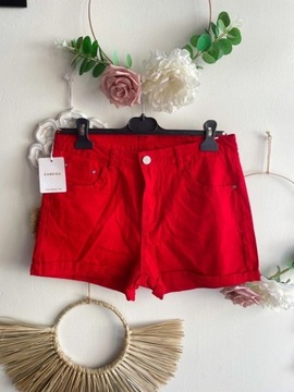 Czerwone szorty z wysokim stanem, krótkie spodenki 42 XL