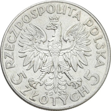 1933 5 złotych Głowa Kobiety