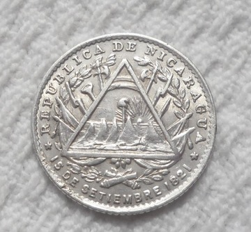 Nikaragua 5 centavo 1887 H Heaton Birmingham Srebro
