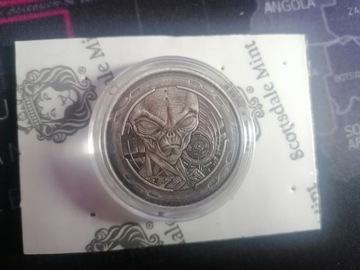 Srebrna Moneta Alien, Ghana 2022, 1 uncja antique