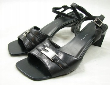 Czarne eleganckie sandały, skóra naturalna 39/25cm