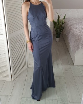 Missguided niebieska satynowa sukienka maxi S 36