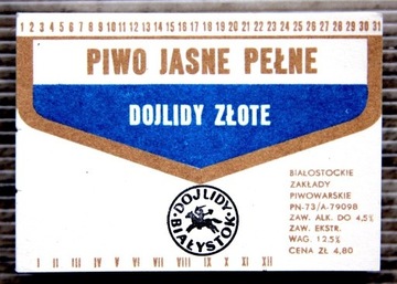 etykieta piwa Dojlidy Złote - PIWO jasne PN-73