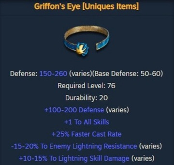 Diablo 2 LADDER 6 Oko gryfa Griffon's Eye UNID