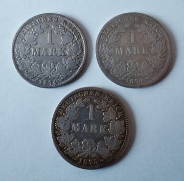 Srebrne monety: 1 marka niemiecka 1874-75