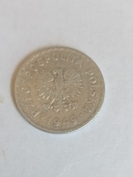 Moneta 1 zł 1949 r bez znaku mennicy 