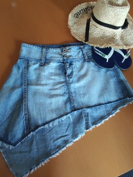 bawełniana dżinsowa spódnica asymetryczna letnia